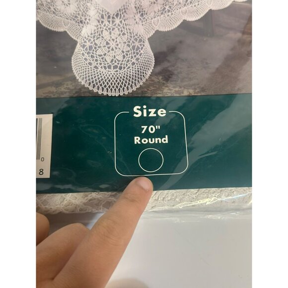 VTG Style White Vinyl Crochet Tablecloth 70" Round Lace Wipe Clean Elegant Decor - Picture 4 of 6